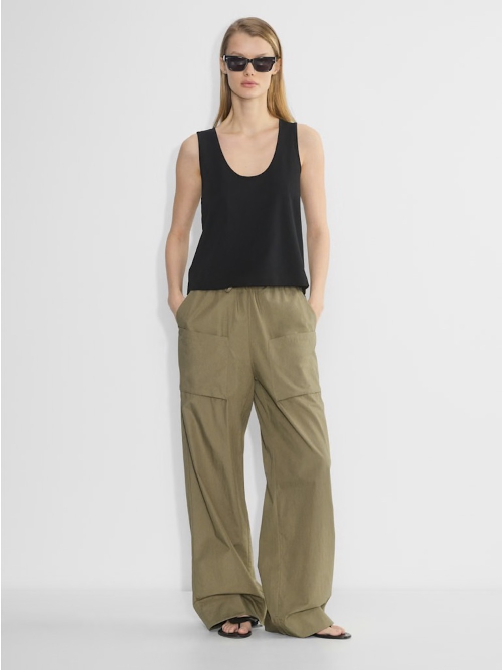 Aritzia Olive Wide-Leg Utility Trousers